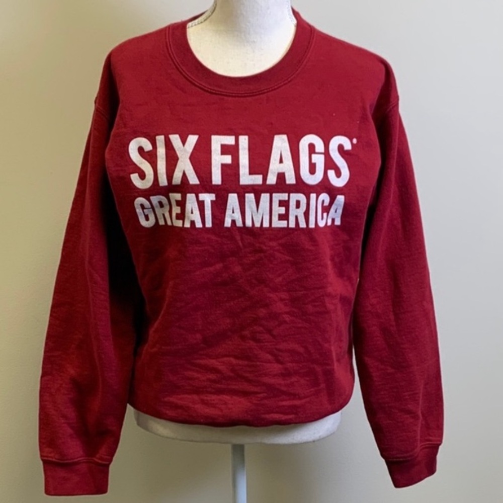 Six Flags Great America Red Crew Neck Sweatshirt